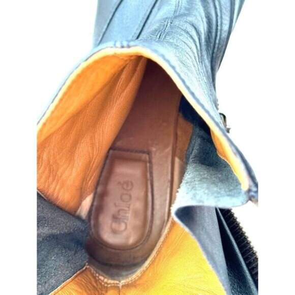 Chloé Black Leather Ankle Boots Size 9.5 With Side Zipper & Block Heel - COA - Picture 10 of 12